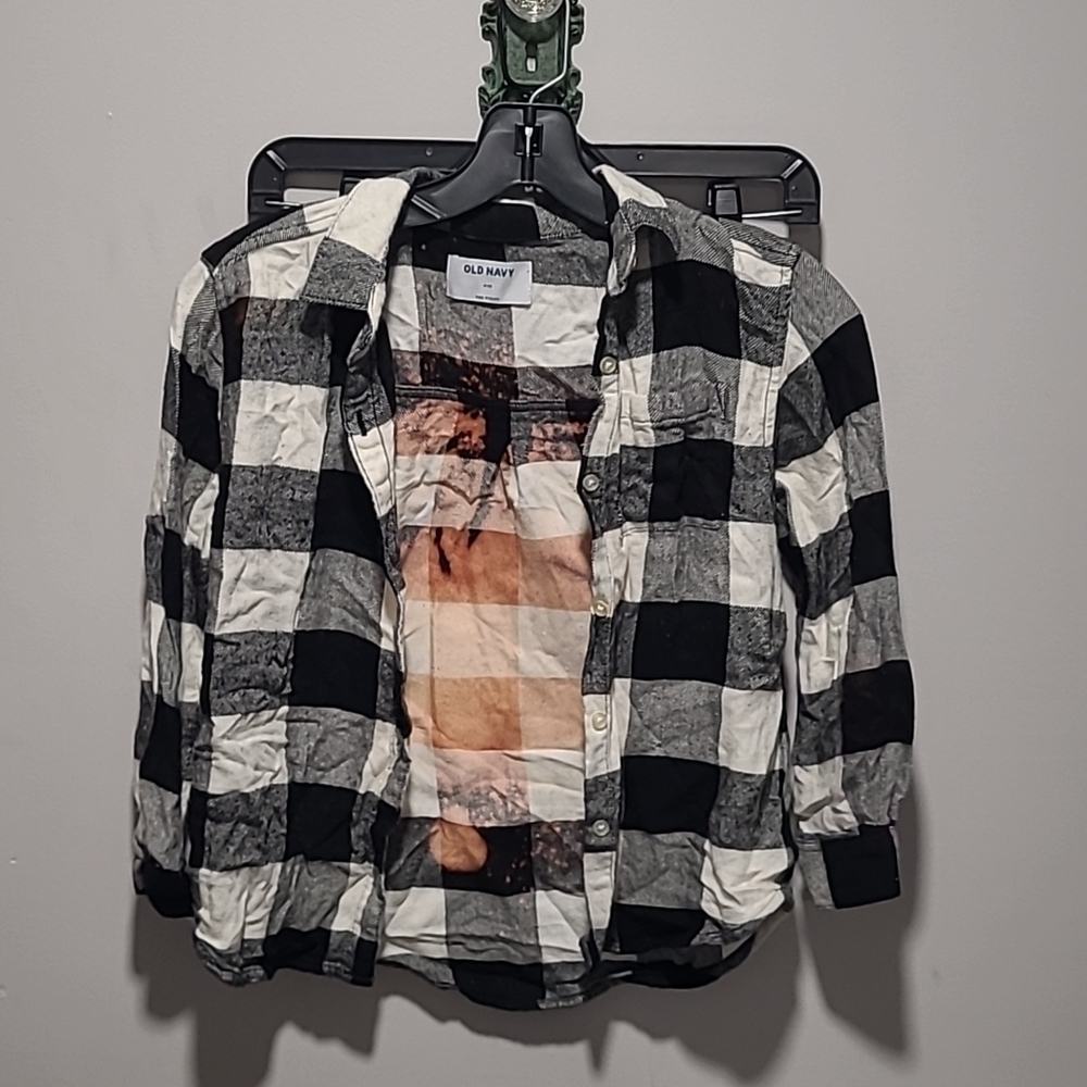 Old Navy distressed repurposed vintage Santa Buffalo plaid sz 8 flannel shirt - Picture 4 of 5